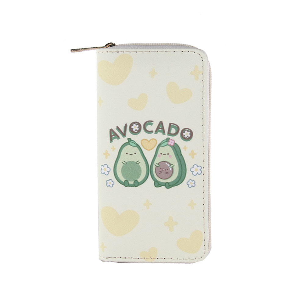 Cartera larga con cremallera de PU de aguacate de dibujos animados al por mayor